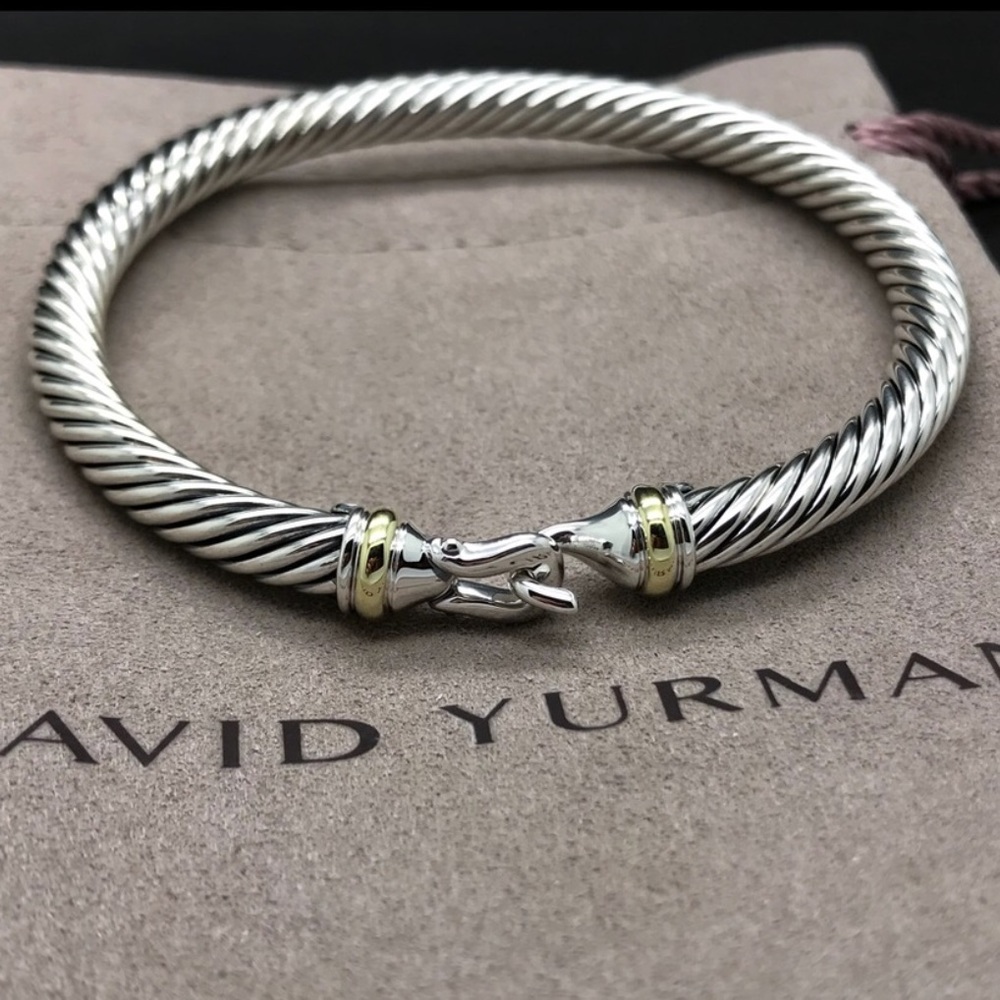 DY Silver and 18k Gold 5mm Cable Buckle Bracelet